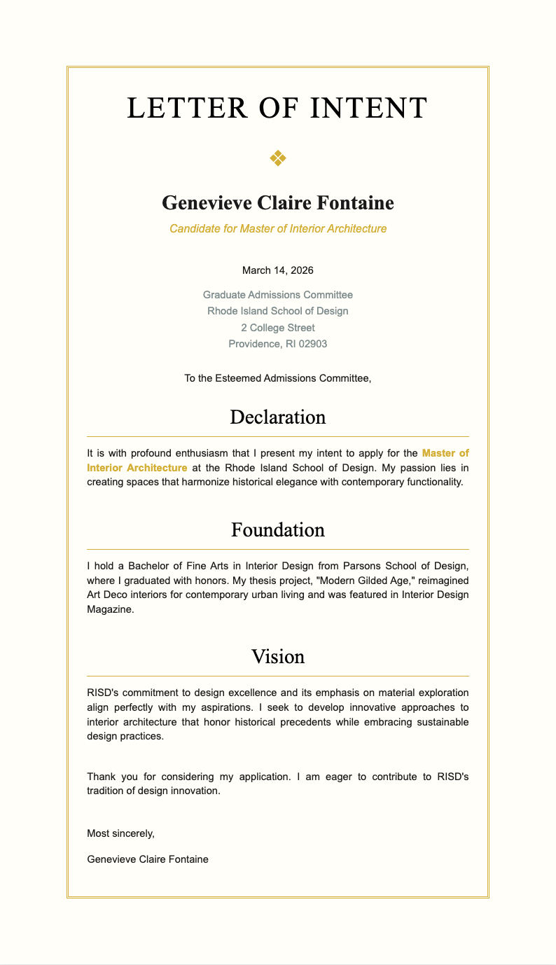 Art deco modern letter of intent